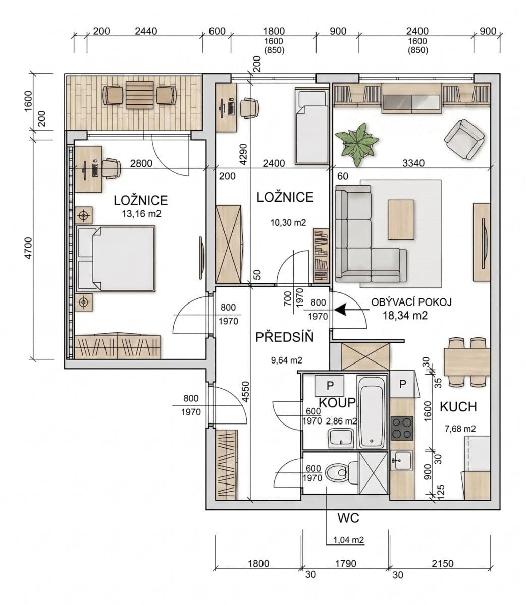 2 bedroom with open-plan kitchen flat for sale, 63 m², Rezlerova, Prague, Prague 2 bedroom with open-plan kitchen flat for sale, 63 m², Rezlerova, Prague, Prague