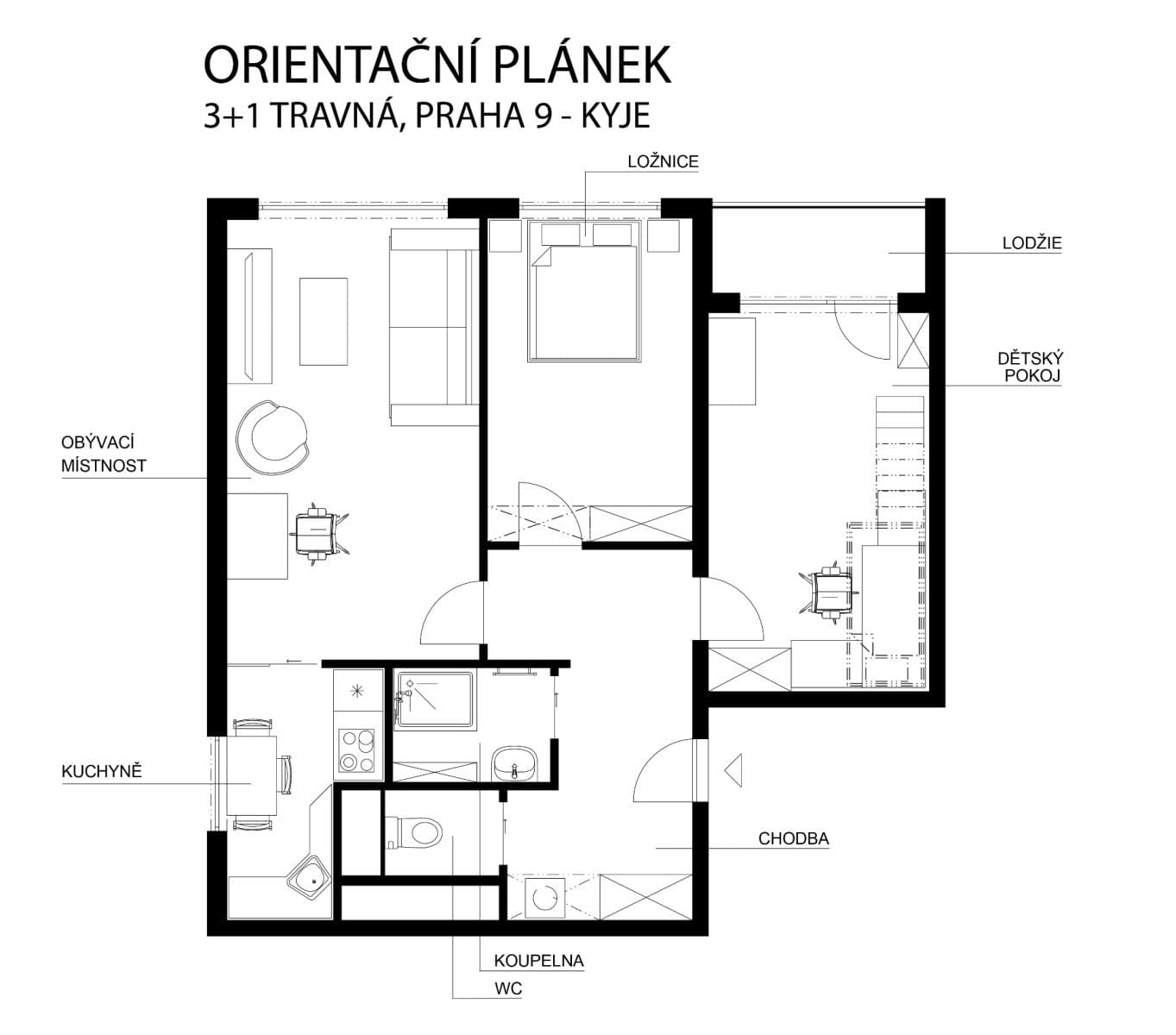 3 bedroom flat to rent, 66 m², Travná, Prague, Prague 3 bedroom flat to rent, 66 m², Travná, Prague, Prague
