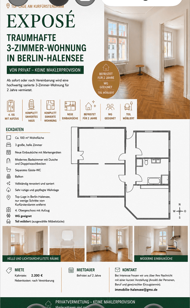 3 bedroom flat to rent, 100 m², Joachim Friedrich Str, Berlin, Berlin 3 bedroom flat to rent, 100 m², Joachim Friedrich Str, Berlin, Berlin