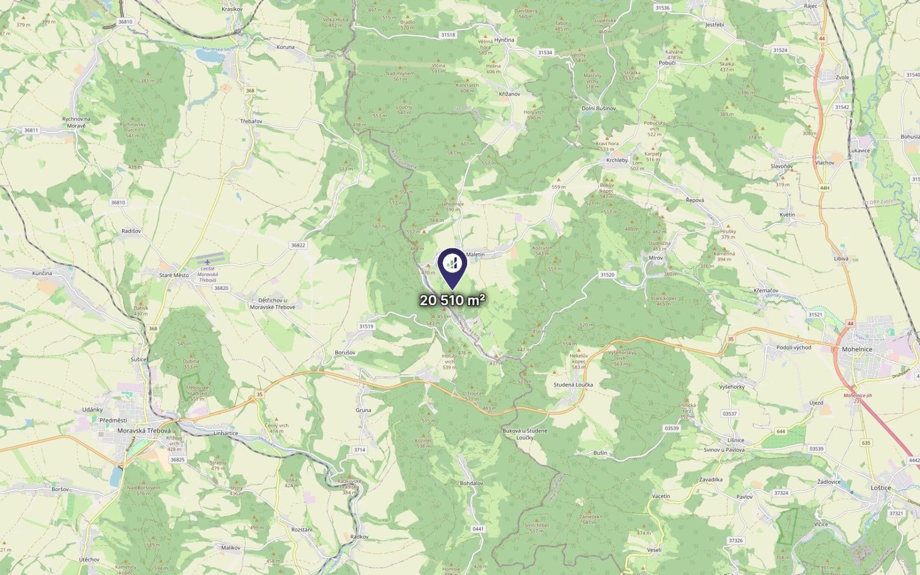 plot for sale, 20,510 m², Maletín, Olomoucký Region plot for sale, 20,510 m², Maletín, Olomoucký Region