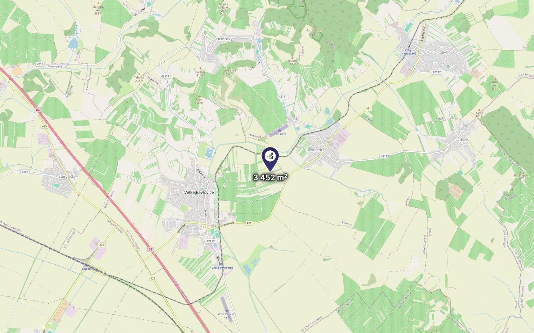 plot for sale, 3,452 m², Velké Pavlovice, Jihomoravský Region plot for sale, 3,452 m², Velké Pavlovice, Jihomoravský Region
