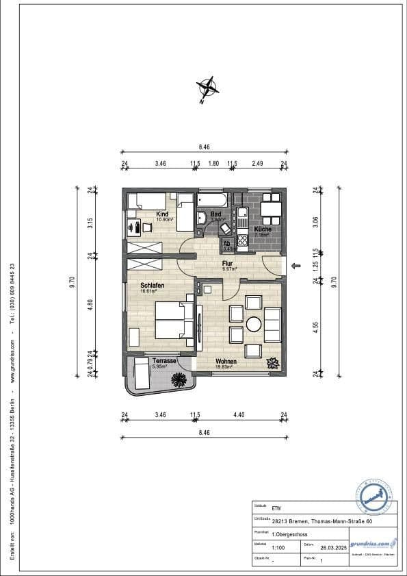 3 bedroom flat to rent, 69 m², Thomas-Mann-Str., Bremen, Bremen 3 bedroom flat to rent, 69 m², Thomas-Mann-Str., Bremen, Bremen