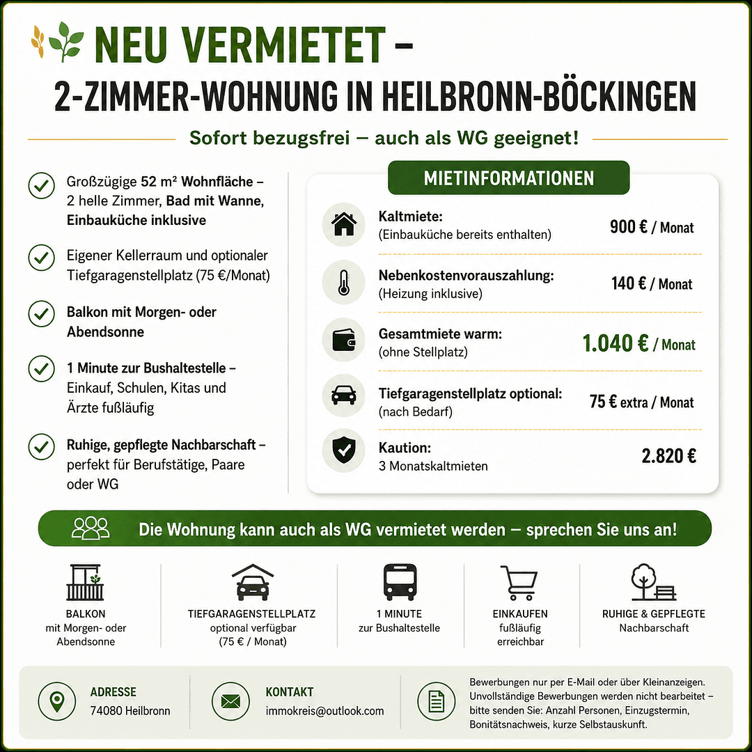 2 bedroom flat to rent, 52 m², Luwigsburger Straße 95, Heilbronn, Baden-Württemberg 2 bedroom flat to rent, 52 m², Luwigsburger Straße 95, Heilbronn, Baden-Württemberg