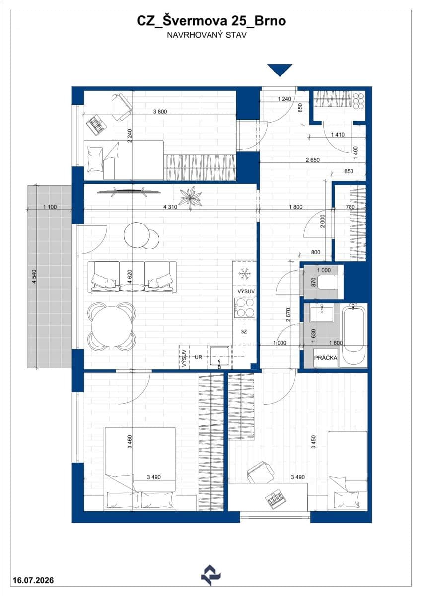 3 bedroom with open-plan kitchen flat for sale, 78 m², Švermova, Brno, Jihomoravský Region 3 bedroom with open-plan kitchen flat for sale, 78 m², Švermova, Brno, Jihomoravský Region