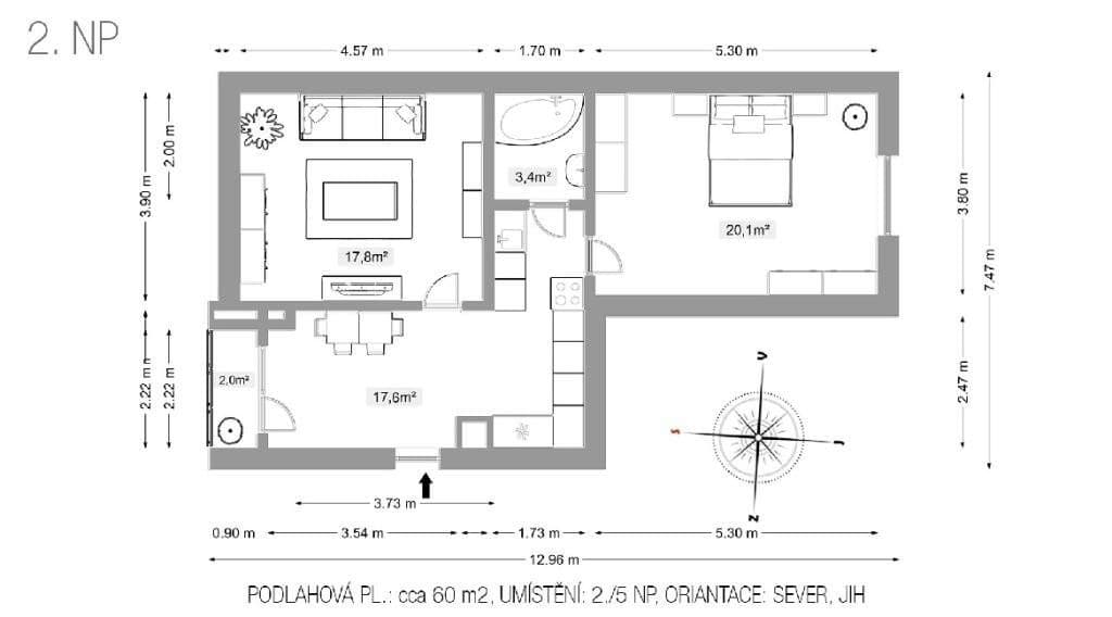 1 bedroom with open-plan kitchen flat to rent, 59 m², Plzeňská, Prague, Prague 1 bedroom with open-plan kitchen flat to rent, 59 m², Plzeňská, Prague, Prague