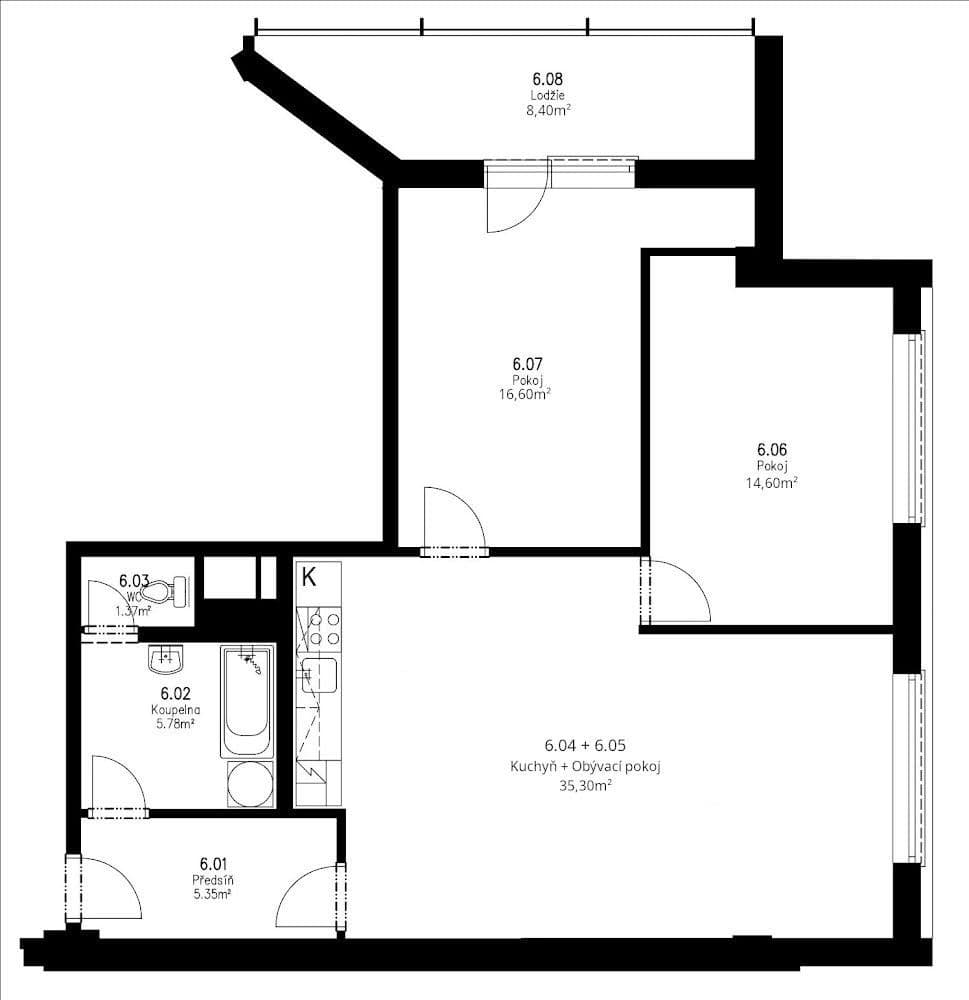 2 bedroom with open-plan kitchen flat to rent, 77 m², Slévačská, Prague, Prague 2 bedroom with open-plan kitchen flat to rent, 77 m², Slévačská, Prague, Prague