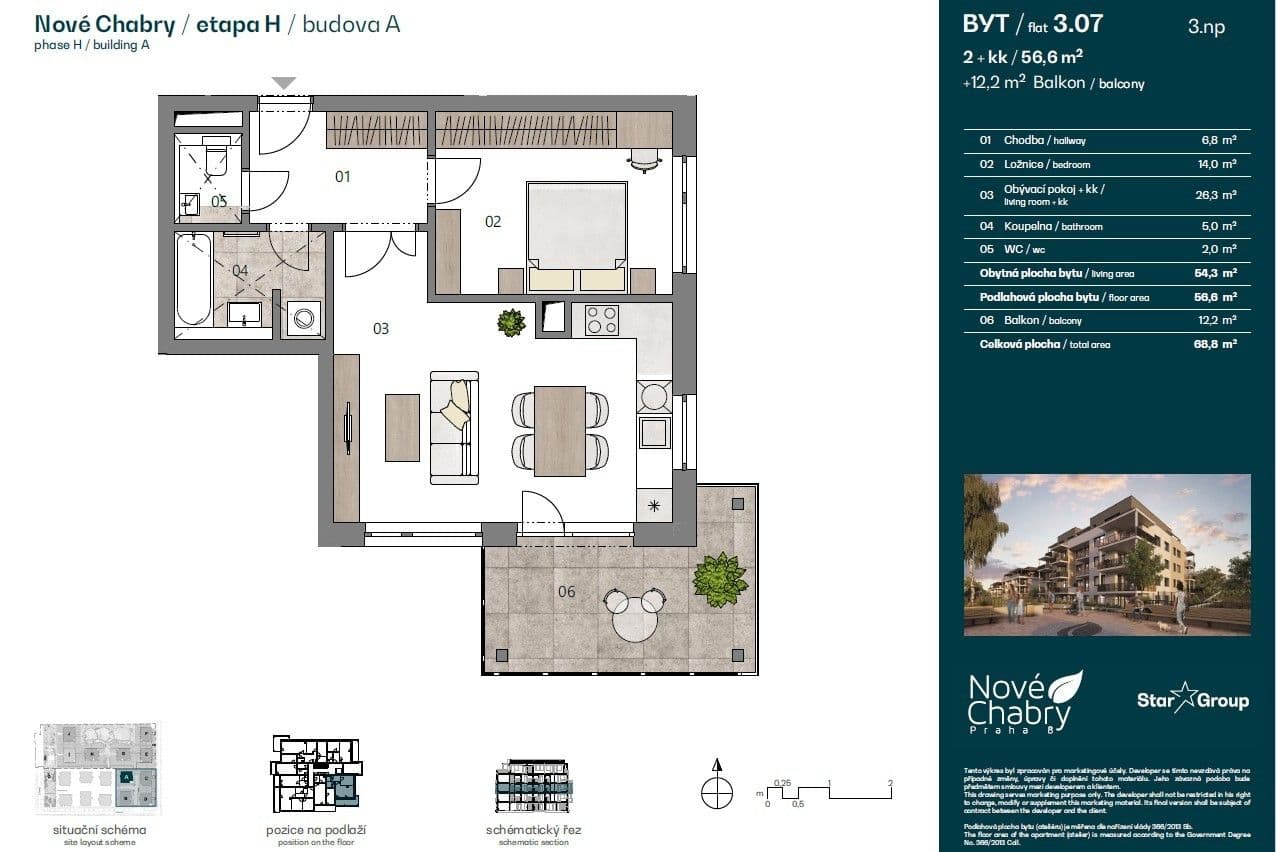 1 bedroom with open-plan kitchen flat to rent, 56 m², K Beranovu, Prague, Prague 1 bedroom with open-plan kitchen flat to rent, 56 m², K Beranovu, Prague, Prague
