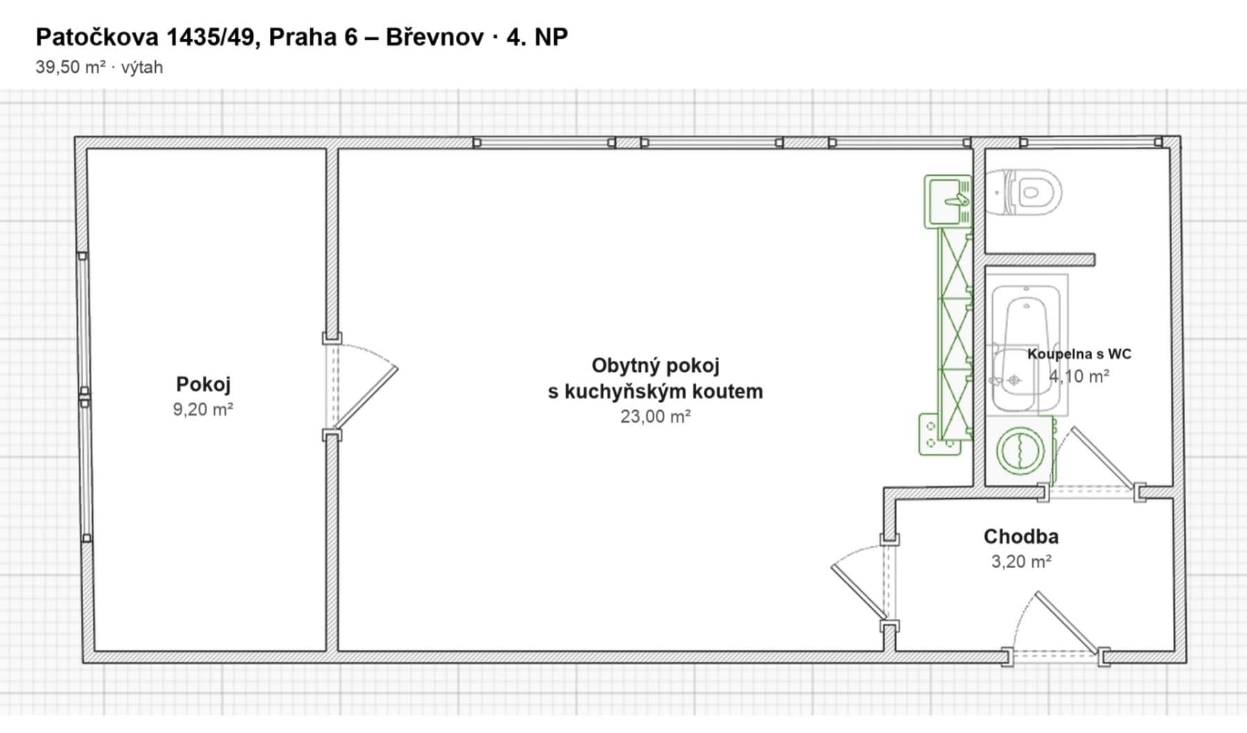 1 bedroom with open-plan kitchen flat for sale, 39 m², Patočkova, Prague, Prague 1 bedroom with open-plan kitchen flat for sale, 39 m², Patočkova, Prague, Prague