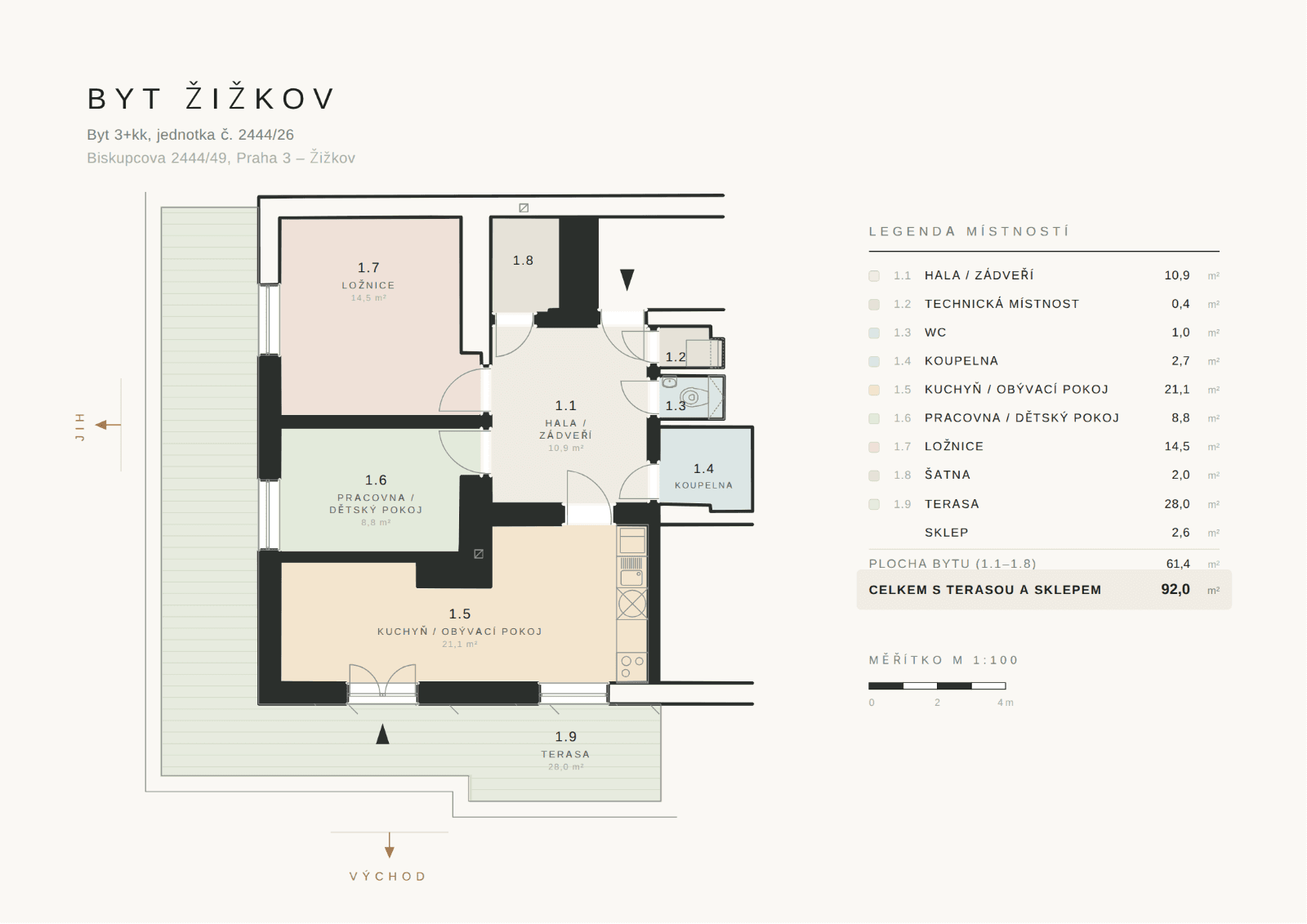 2 bedroom with open-plan kitchen flat for sale, 61 m², Biskupcova, Prague, Prague 2 bedroom with open-plan kitchen flat for sale, 61 m², Biskupcova, Prague, Prague