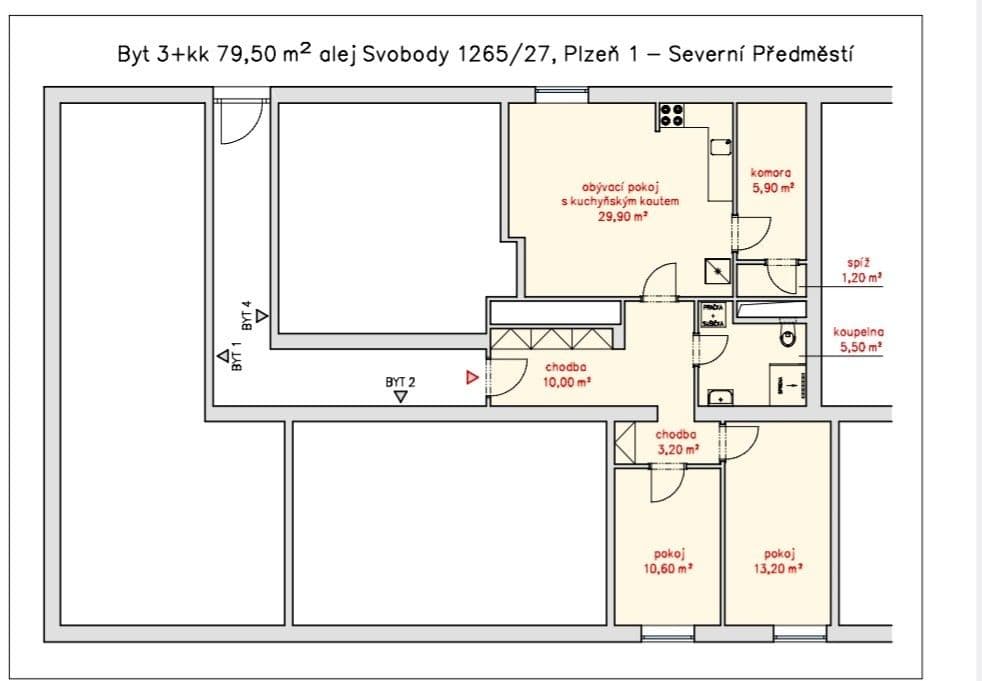 2 bedroom with open-plan kitchen flat for sale, 80 m², alej Svobody, Plzeň, Plzeňský Region 2 bedroom with open-plan kitchen flat for sale, 80 m², alej Svobody, Plzeň, Plzeňský Region