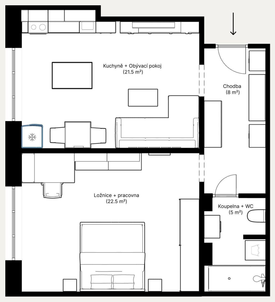 1 bedroom with open-plan kitchen flat to rent, 57 m², Vršovická, Prague, Prague 1 bedroom with open-plan kitchen flat to rent, 57 m², Vršovická, Prague, Prague
