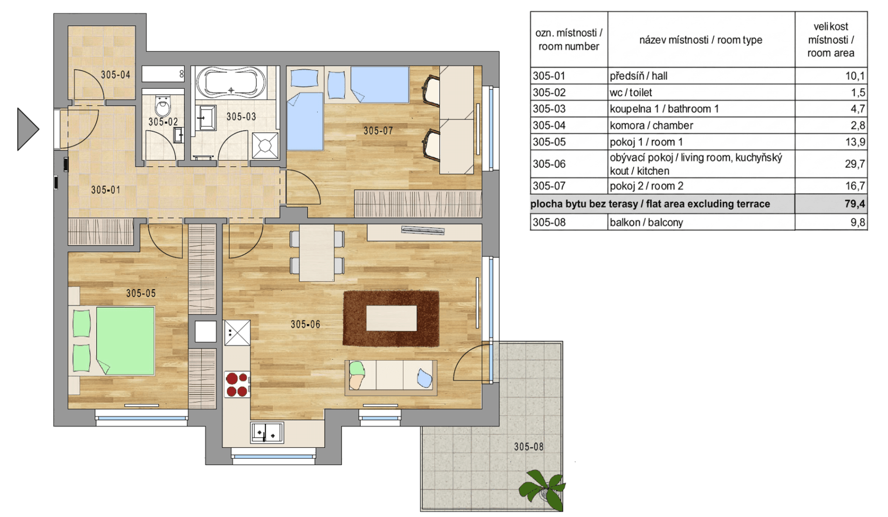 2 bedroom with open-plan kitchen flat for sale, 80 m², K Beranovu, Prague, Prague 2 bedroom with open-plan kitchen flat for sale, 80 m², K Beranovu, Prague, Prague