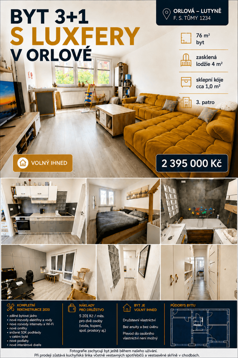3 bedroom flat for sale, 76 m², F. S. Tůmy, Orlová, Moravskoslezský Region 3 bedroom flat for sale, 76 m², F. S. Tůmy, Orlová, Moravskoslezský Region