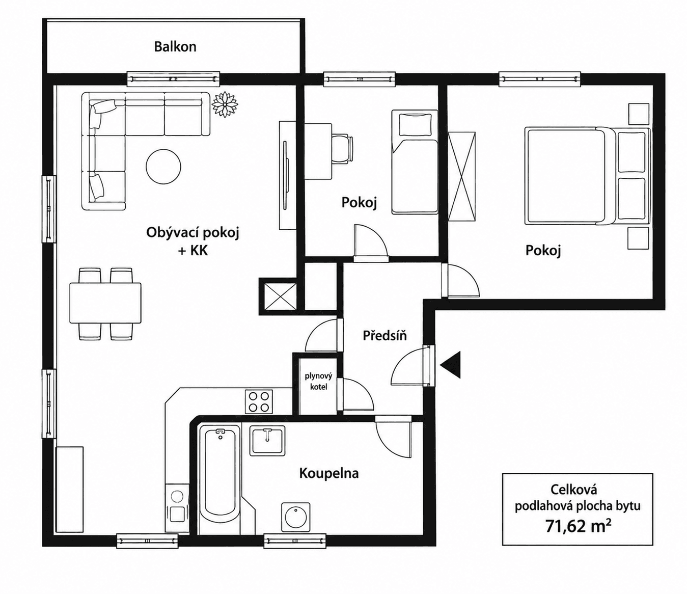 2 bedroom with open-plan kitchen flat for sale, 72 m², Konopišťská, Prague, Prague 2 bedroom with open-plan kitchen flat for sale, 72 m², Konopišťská, Prague, Prague