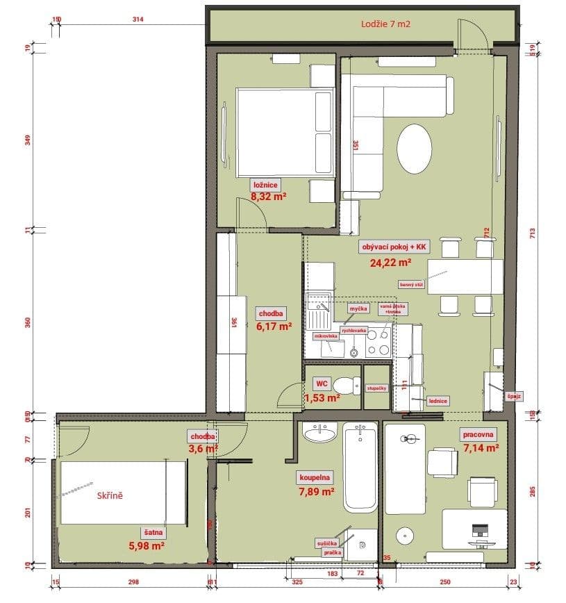 2 bedroom with open-plan kitchen flat to rent, 67 m², Vršovická, Prague, Prague 2 bedroom with open-plan kitchen flat to rent, 67 m², Vršovická, Prague, Prague