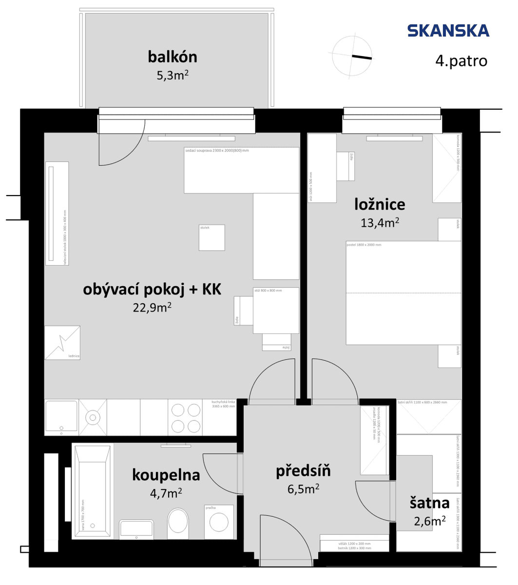 1 bedroom with open-plan kitchen flat to rent, 52 m², Sedlářova, Prague, Prague 1 bedroom with open-plan kitchen flat to rent, 52 m², Sedlářova, Prague, Prague