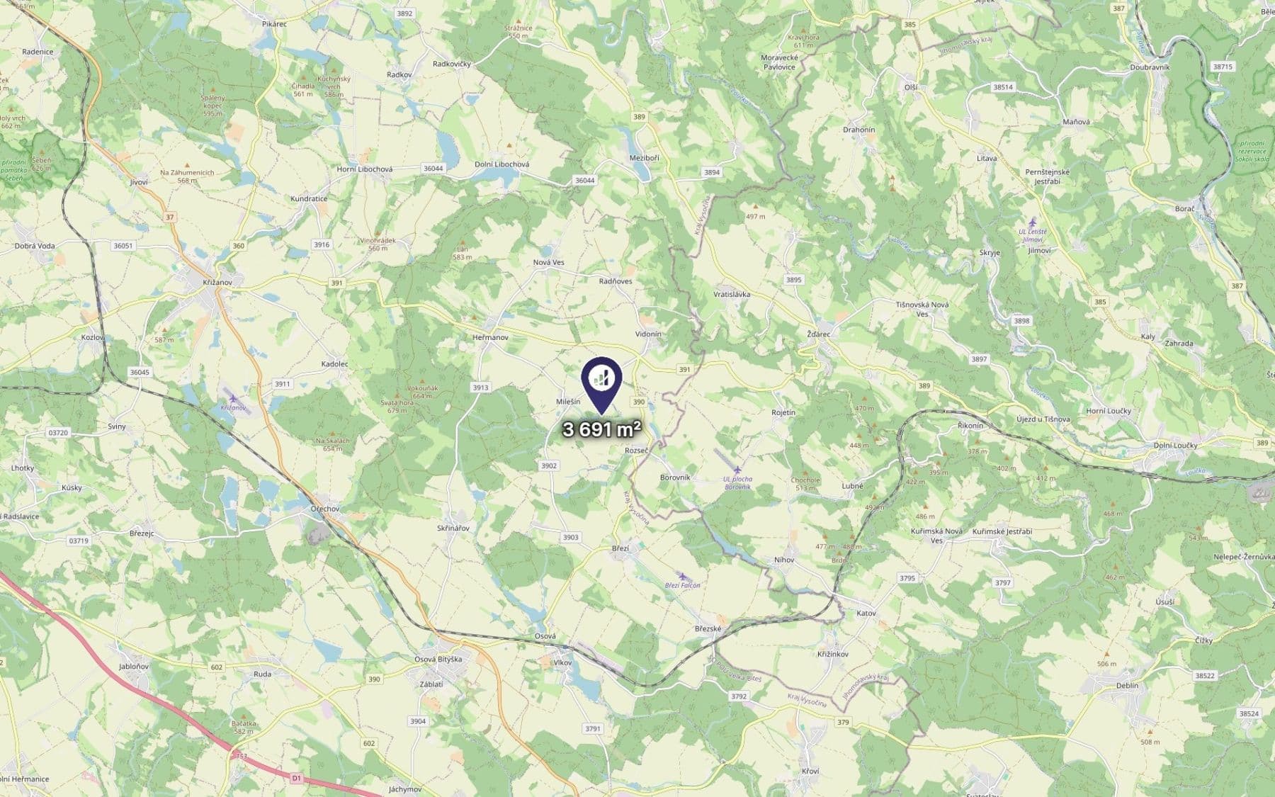 plot for sale, 3,691 m², Rozseč, Vysočina Region plot for sale, 3,691 m², Rozseč, Vysočina Region