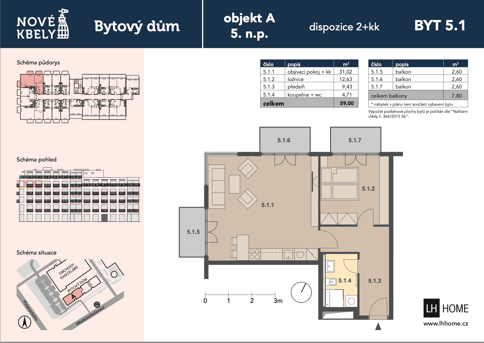 1 bedroom with open-plan kitchen flat to rent, 59 m², Mladoboleslavská, Prague, Prague 1 bedroom with open-plan kitchen flat to rent, 59 m², Mladoboleslavská, Prague, Prague
