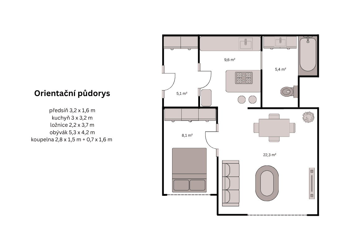 1 bedroom with open-plan kitchen flat for sale, 50 m², Velehradská, Prague, Prague 1 bedroom with open-plan kitchen flat for sale, 50 m², Velehradská, Prague, Prague