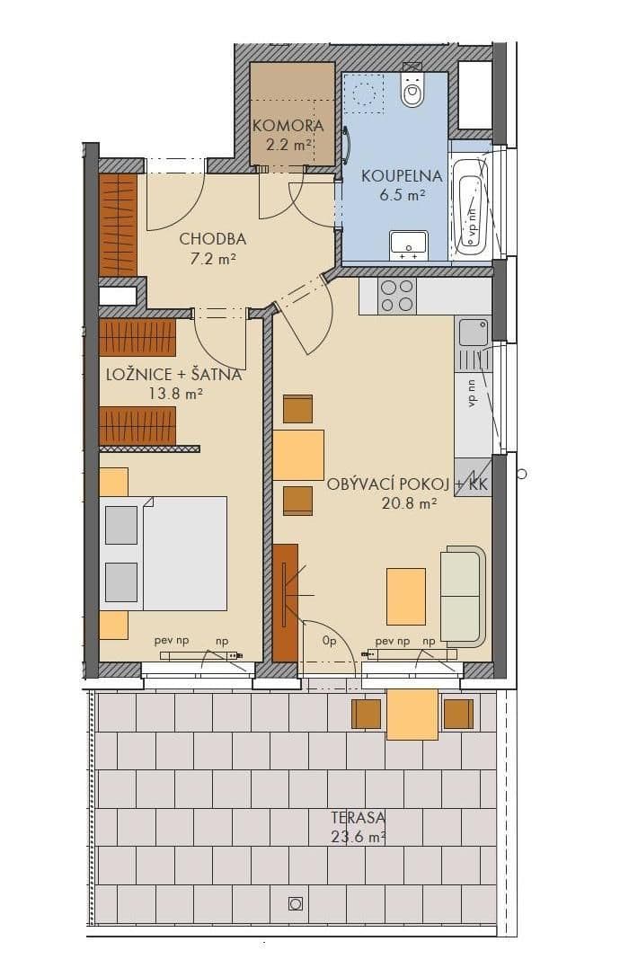1 bedroom with open-plan kitchen flat to rent, 52 m², Prague, Prague 1 bedroom with open-plan kitchen flat to rent, 52 m², Prague, Prague