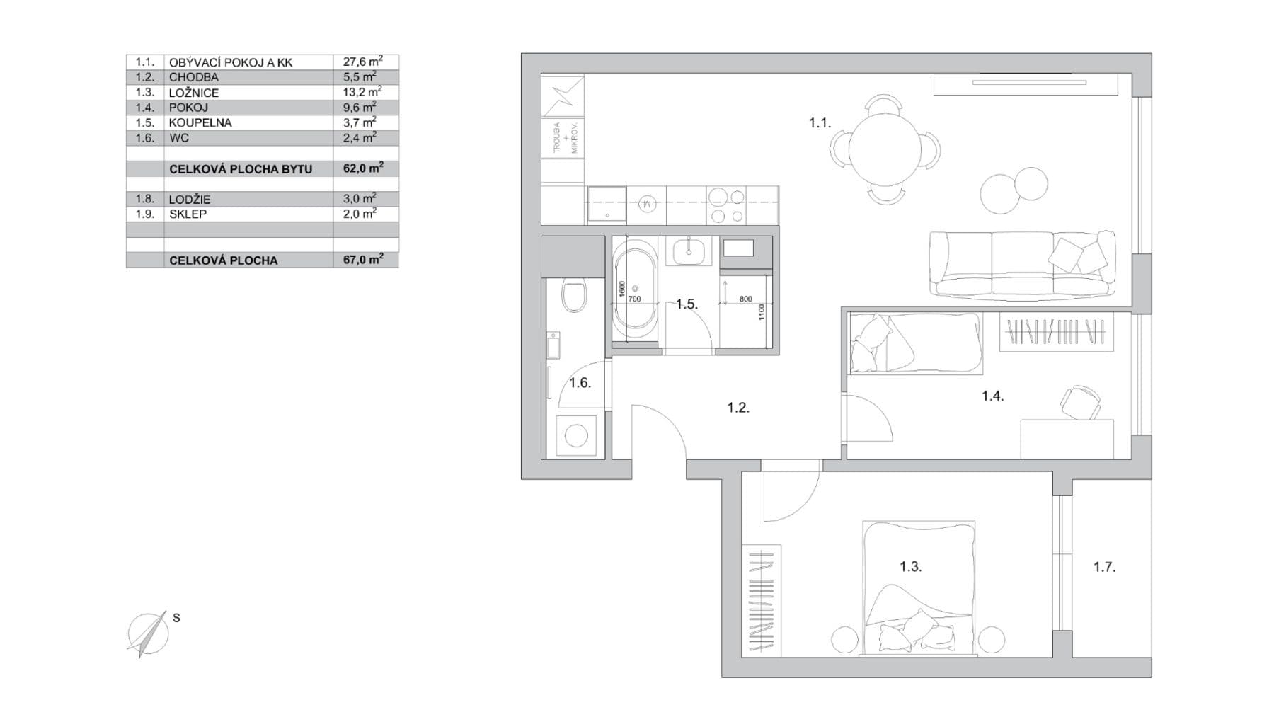 2 bedroom with open-plan kitchen flat for sale, 67 m², Bruslařská, Prague, Prague 2 bedroom with open-plan kitchen flat for sale, 67 m², Bruslařská, Prague, Prague