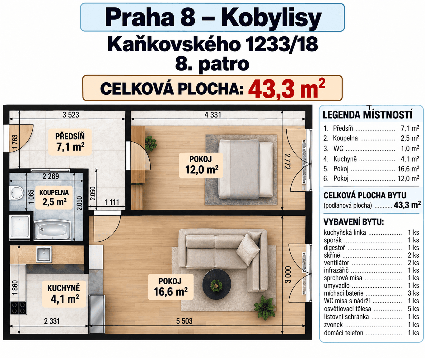 1 bedroom with open-plan kitchen flat for sale, 43 m², Kaňkovského, Prague, Prague 1 bedroom with open-plan kitchen flat for sale, 43 m², Kaňkovského, Prague, Prague