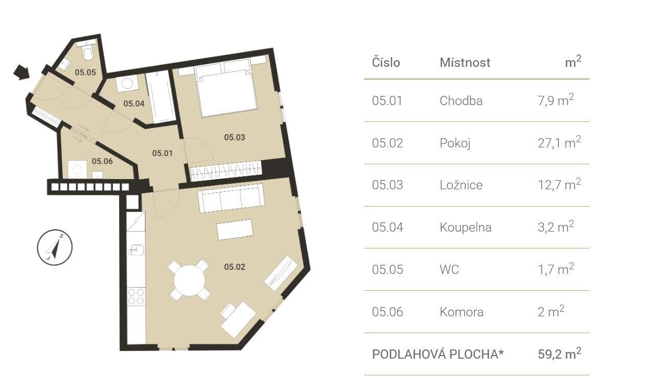 1 bedroom with open-plan kitchen flat to rent, 57 m², Magistrů, Prague, Prague 1 bedroom with open-plan kitchen flat to rent, 57 m², Magistrů, Prague, Prague
