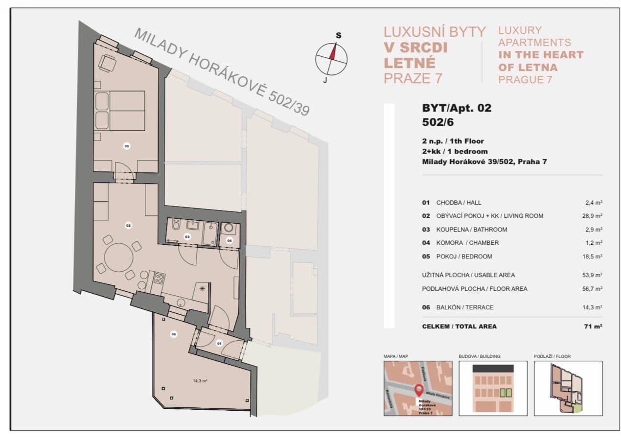 1 bedroom with open-plan kitchen flat to rent, 58 m², Milady Horákové, Prague, Prague 1 bedroom with open-plan kitchen flat to rent, 58 m², Milady Horákové, Prague, Prague