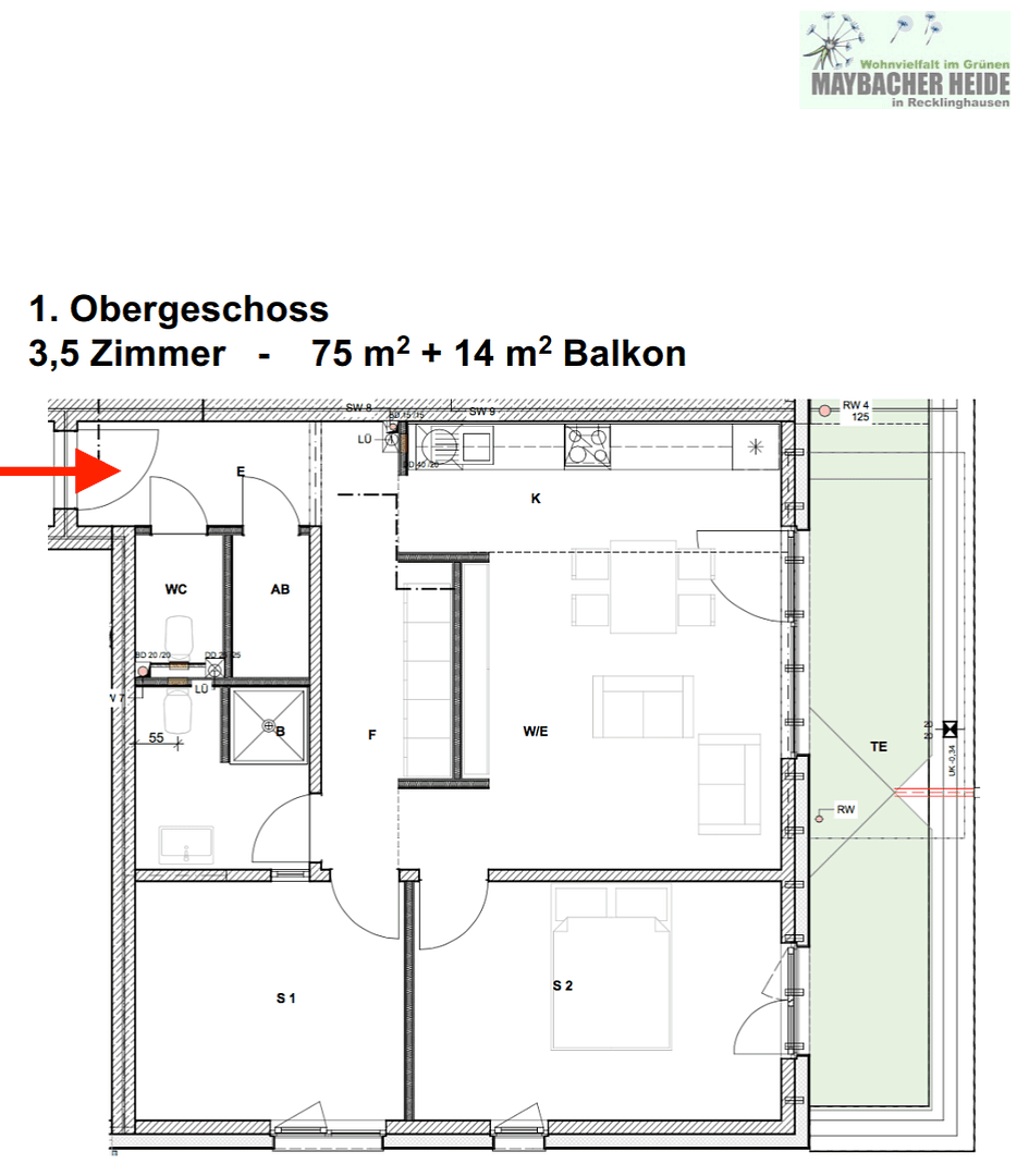 2 bedroom with open-plan kitchen flat to rent, 75 m², Maybachstr. 45, Recklinghausen, North Rhine-Westphalia 2 bedroom with open-plan kitchen flat to rent, 75 m², Maybachstr. 45, Recklinghausen, North Rhine-Westphalia