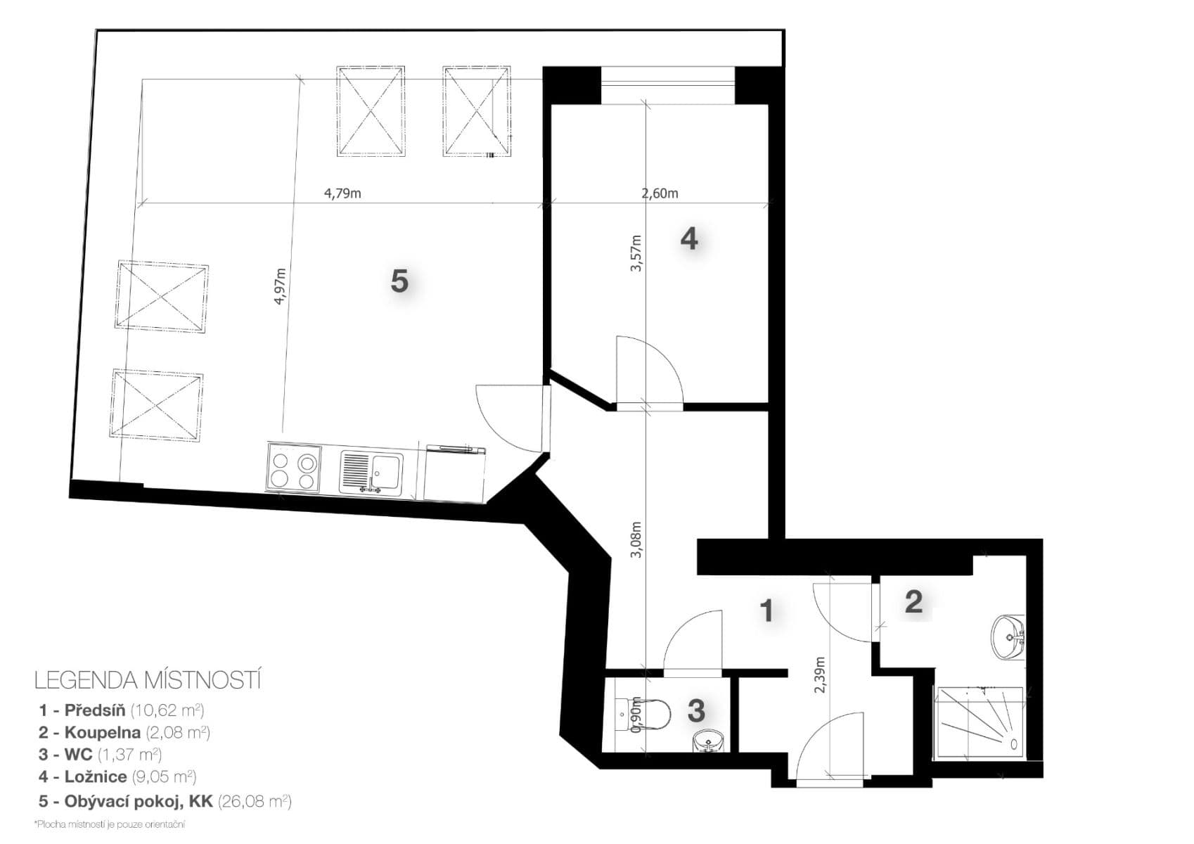1 bedroom with open-plan kitchen flat for sale, 51 m², Žerotínova, Prague, Prague 1 bedroom with open-plan kitchen flat for sale, 51 m², Žerotínova, Prague, Prague