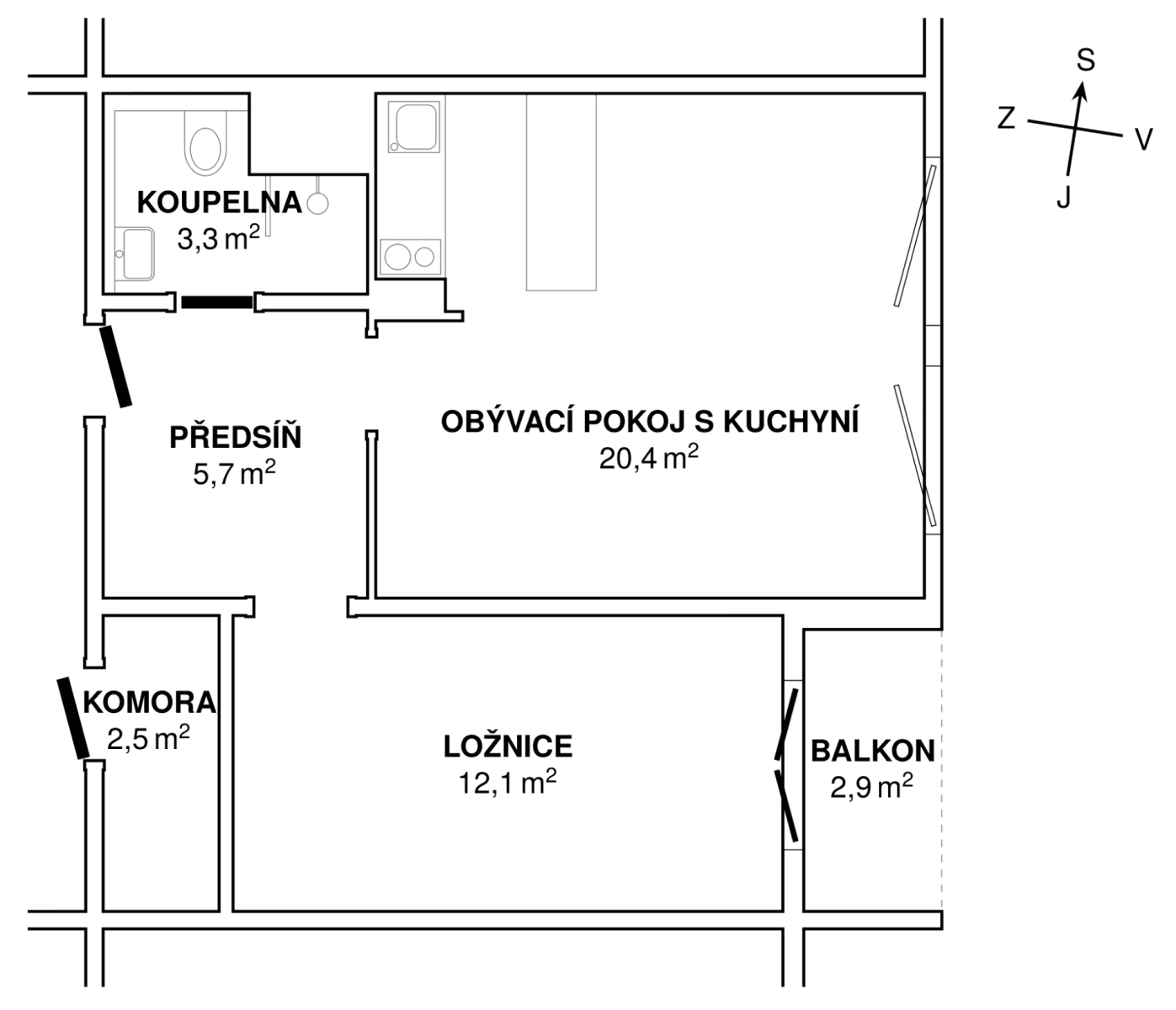 1 bedroom with open-plan kitchen flat for sale, 44 m², Majerského, Prague, Prague 1 bedroom with open-plan kitchen flat for sale, 44 m², Majerského, Prague, Prague