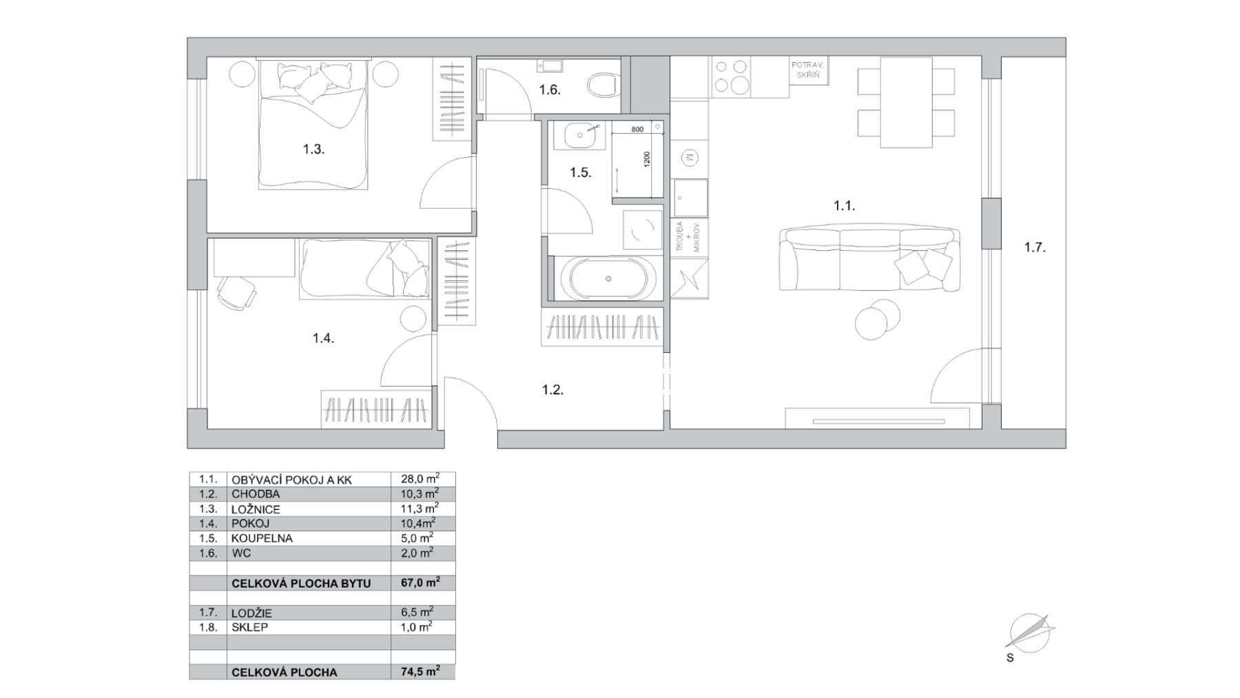2 bedroom with open-plan kitchen flat for sale, 74 m², Litvínovská, Prague, Prague 2 bedroom with open-plan kitchen flat for sale, 74 m², Litvínovská, Prague, Prague