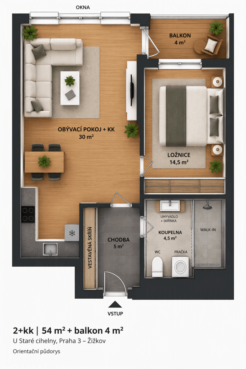 1 bedroom with open-plan kitchen flat for sale, 54 m², U Staré cihelny, Prague, Prague 1 bedroom with open-plan kitchen flat for sale, 54 m², U Staré cihelny, Prague, Prague