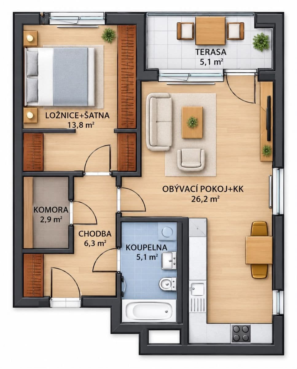 1 bedroom with open-plan kitchen flat for sale, 58 m², Stočesova, Prague, Prague 1 bedroom with open-plan kitchen flat for sale, 58 m², Stočesova, Prague, Prague