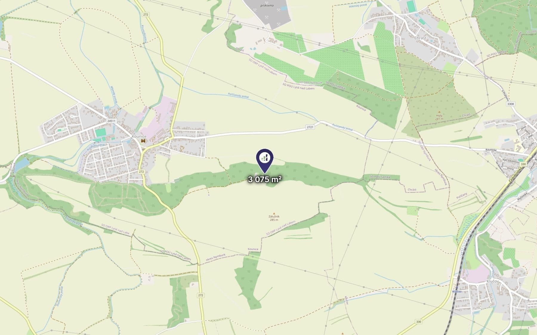 plot for sale, 3,075 m², Kounice, Středočeský Region plot for sale, 3,075 m², Kounice, Středočeský Region