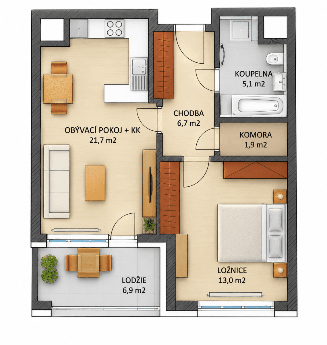 1 bedroom with open-plan kitchen flat to rent, 51 m², Gollové, Prague, Prague 1 bedroom with open-plan kitchen flat to rent, 51 m², Gollové, Prague, Prague