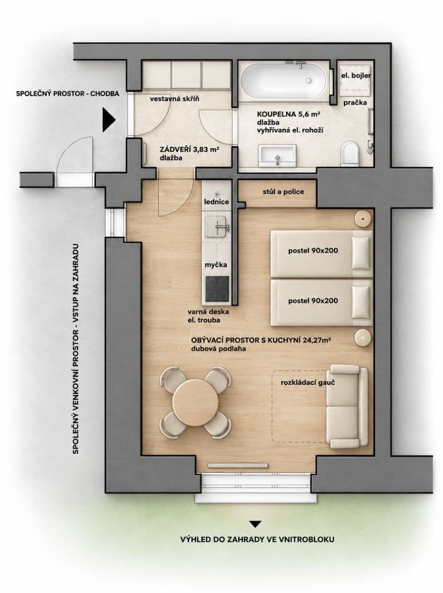 Studio flat to rent, 34 m², Na Hutích, Prague, Prague Studio flat to rent, 34 m², Na Hutích, Prague, Prague