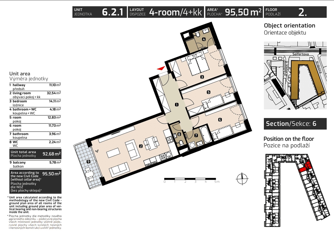 3 bedroom with open-plan kitchen flat for sale, 95 m², Krásova, Prague, Prague 3 bedroom with open-plan kitchen flat for sale, 95 m², Krásova, Prague, Prague