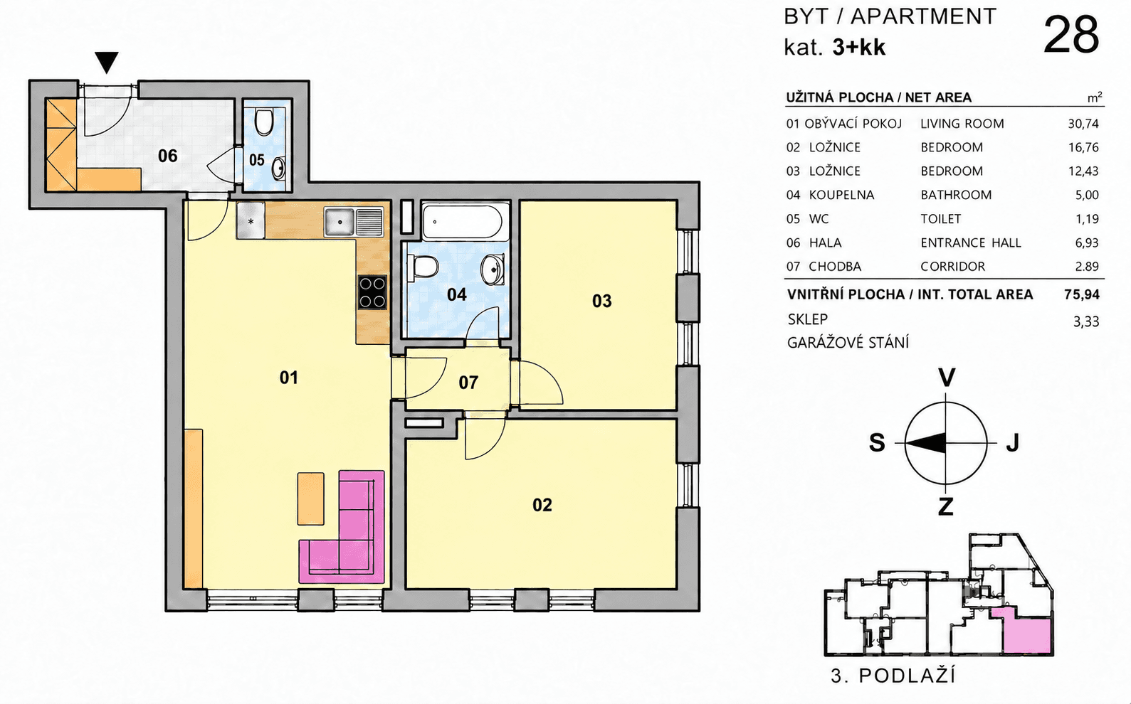2 bedroom with open-plan kitchen flat to rent, 75 m², Lovčenská, Prague, Prague 2 bedroom with open-plan kitchen flat to rent, 75 m², Lovčenská, Prague, Prague