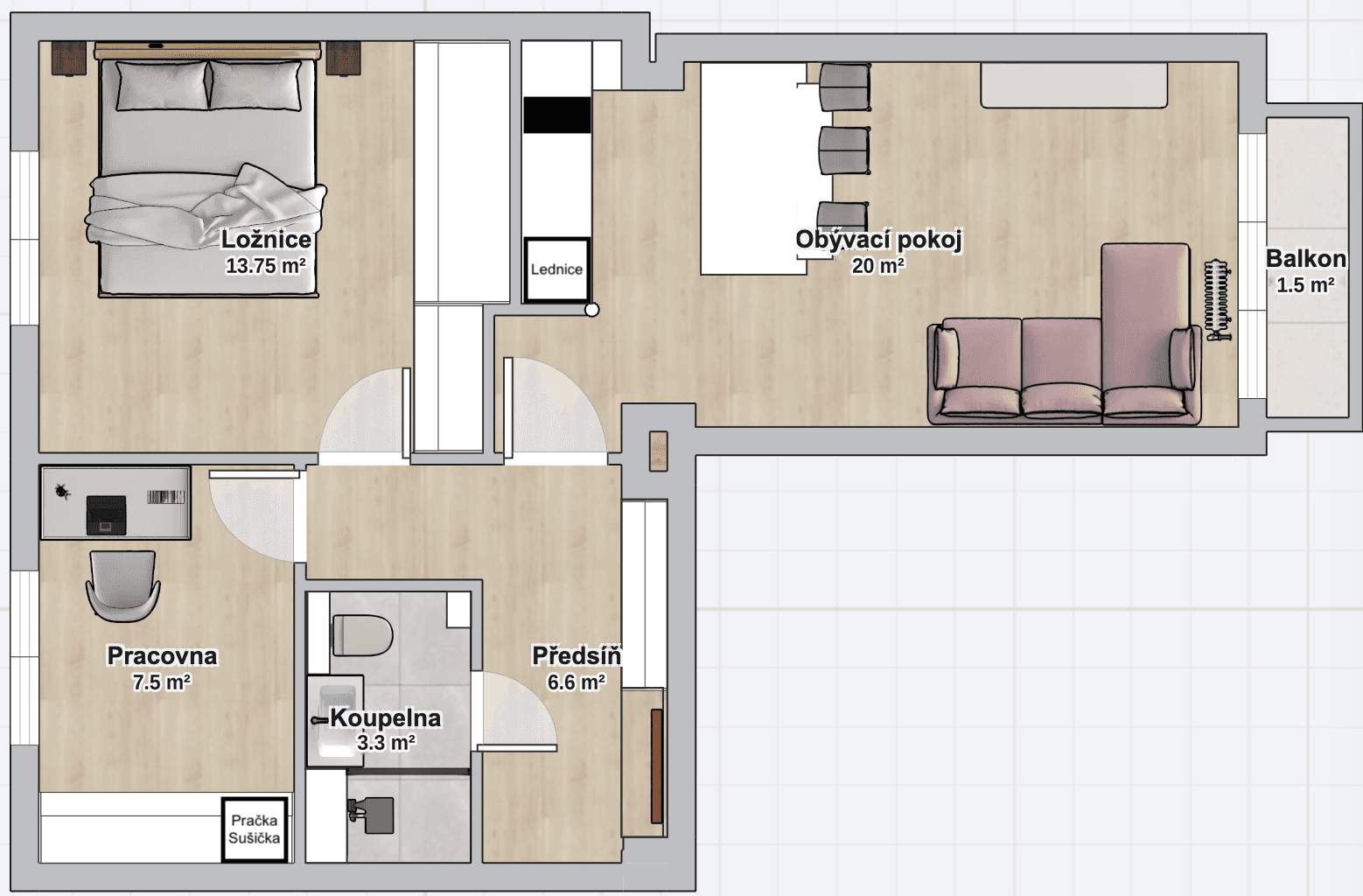 1 bedroom with open-plan kitchen flat for sale, 52 m², Buková, Prague, Prague 1 bedroom with open-plan kitchen flat for sale, 52 m², Buková, Prague, Prague