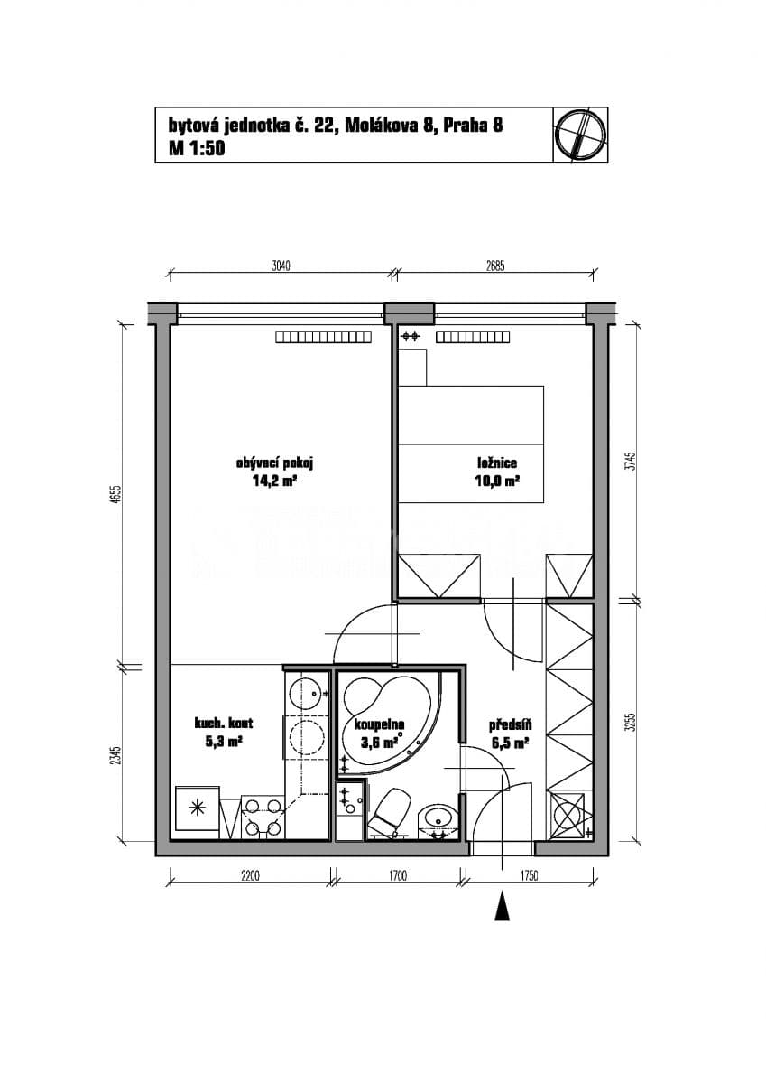 1 bedroom with open-plan kitchen flat to rent, 40 m², Molákova, Prague, Prague 1 bedroom with open-plan kitchen flat to rent, 40 m², Molákova, Prague, Prague