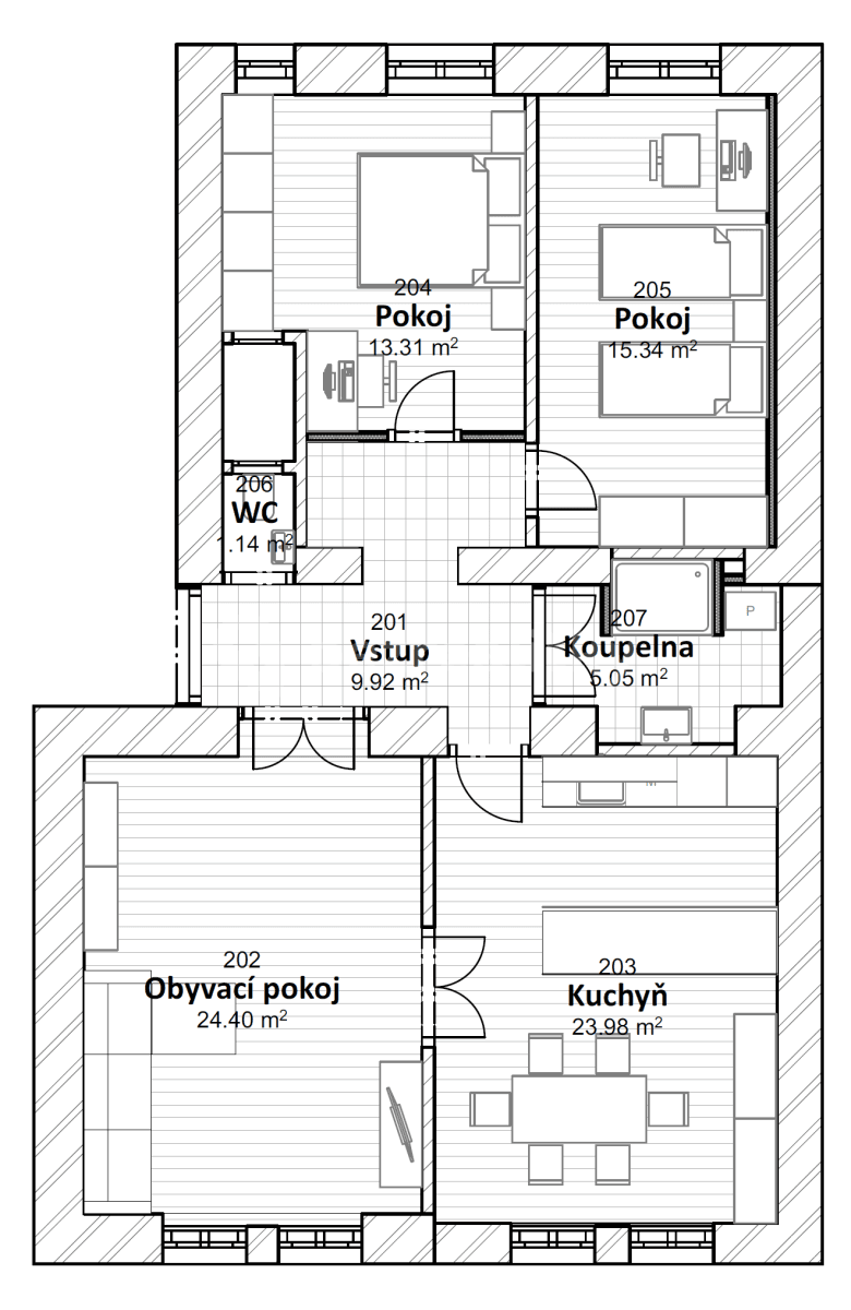 3 bedroom with open-plan kitchen flat to rent, 93 m², Ostrovského, Prague, Prague 3 bedroom with open-plan kitchen flat to rent, 93 m², Ostrovského, Prague, Prague
