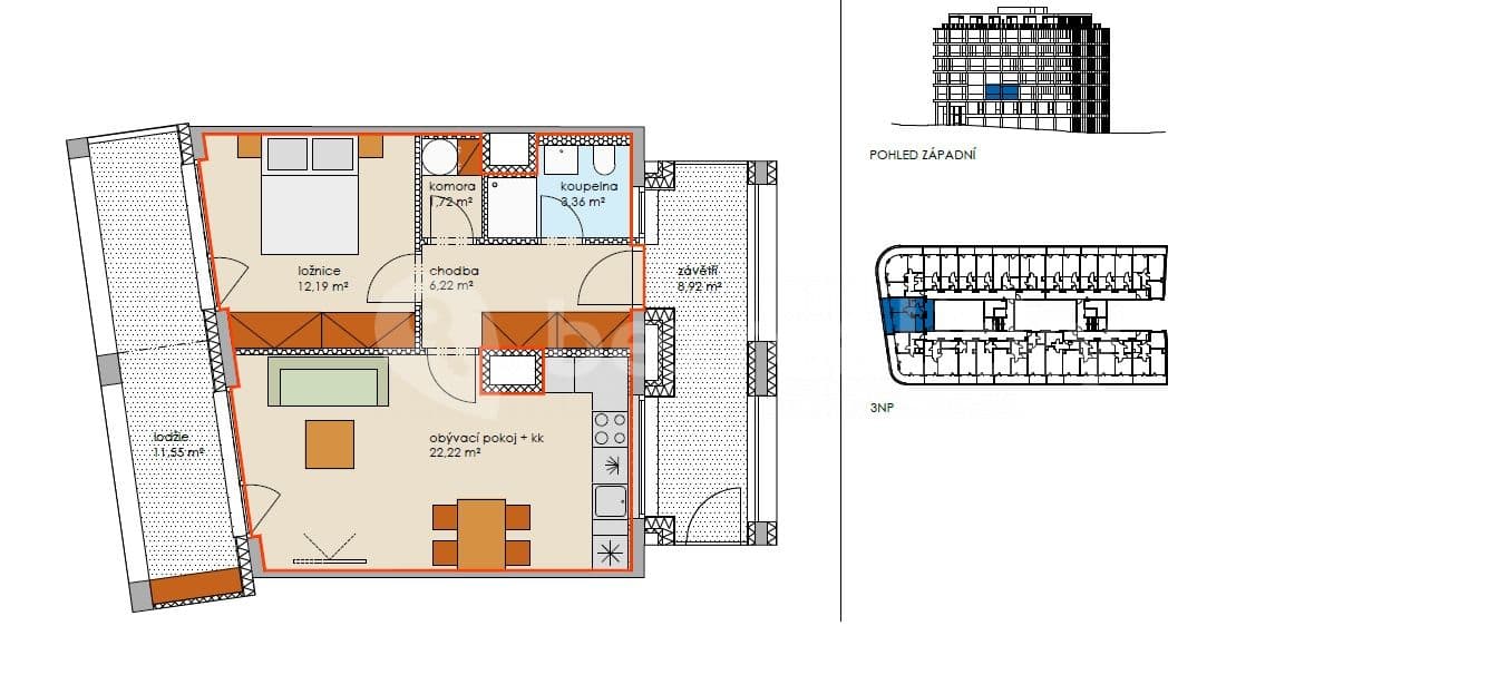1 bedroom with open-plan kitchen flat to rent, 49 m², Prachnerova, Prague, Prague 1 bedroom with open-plan kitchen flat to rent, 49 m², Prachnerova, Prague, Prague