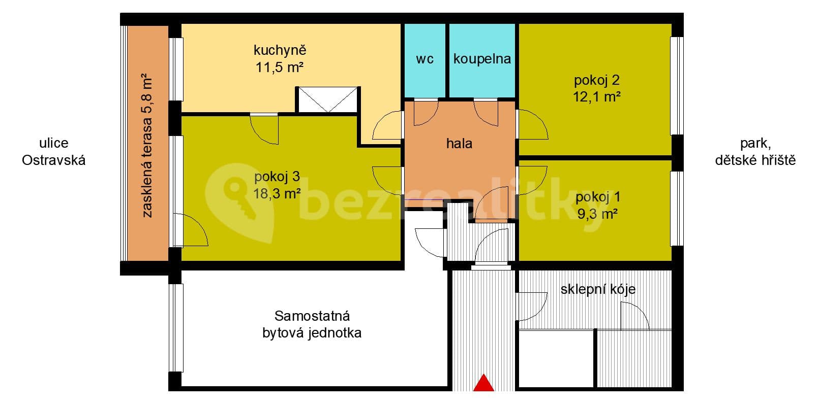 3 bedroom flat to rent, 72 m², Ostravská, Prague, Prague 3 bedroom flat to rent, 72 m², Ostravská, Prague, Prague