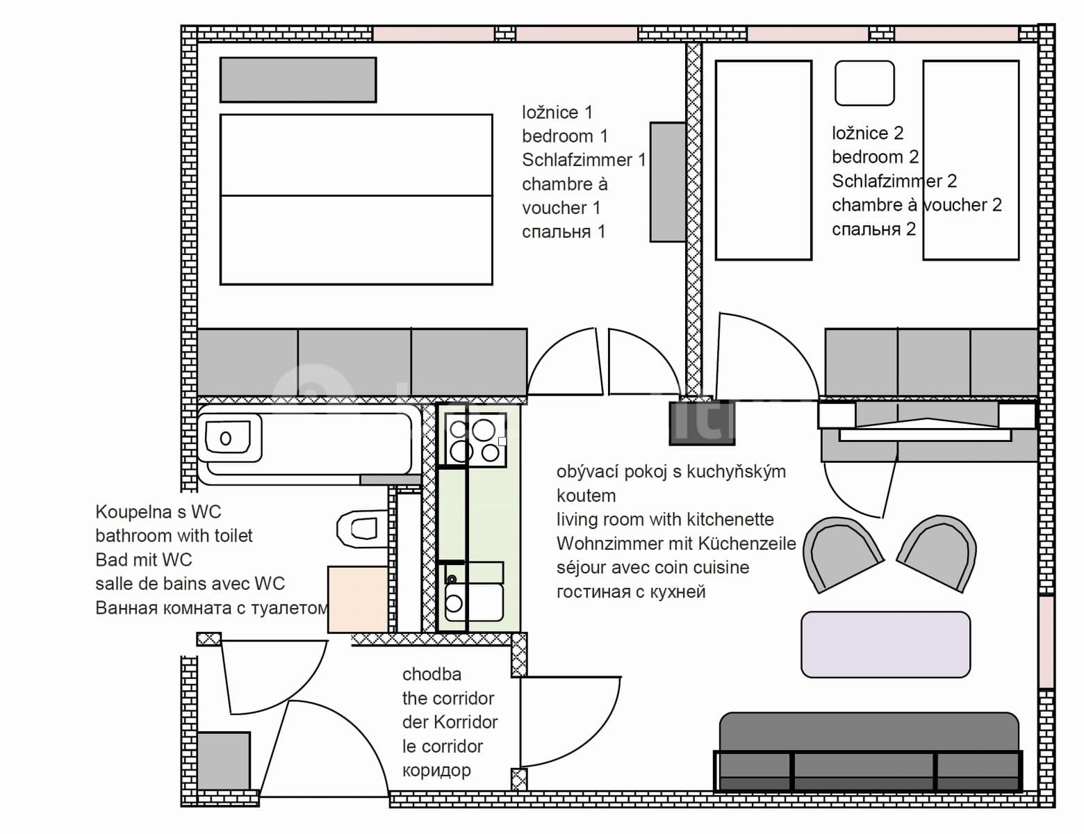 2 bedroom with open-plan kitchen flat to rent, 42 m², Molákova, Prague, Prague 2 bedroom with open-plan kitchen flat to rent, 42 m², Molákova, Prague, Prague