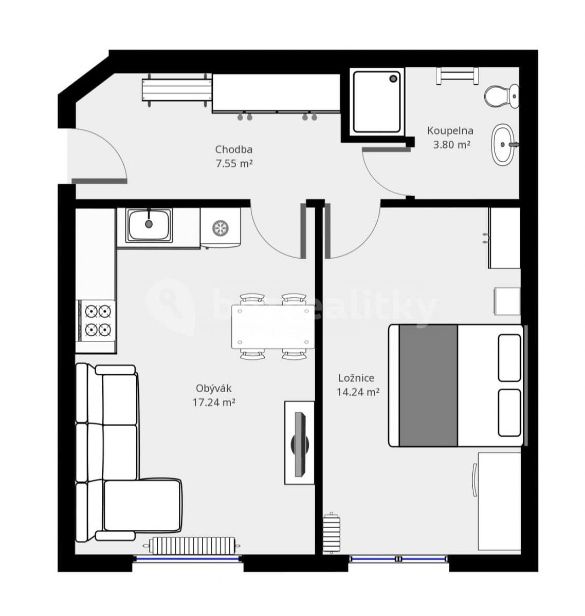 1 bedroom with open-plan kitchen flat to rent, 43 m², Čestmírova, Prague, Prague 1 bedroom with open-plan kitchen flat to rent, 43 m², Čestmírova, Prague, Prague