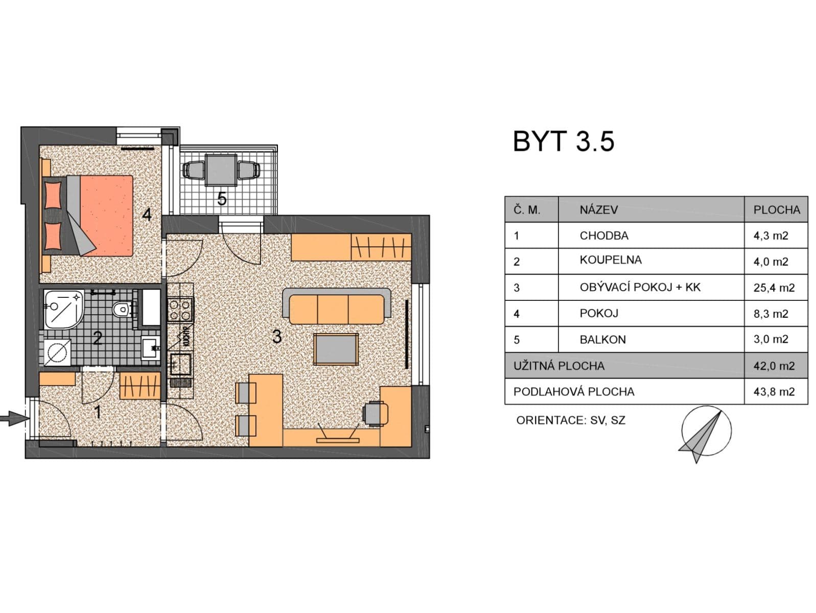 1 bedroom with open-plan kitchen flat to rent, 42 m², Kadečkové, Prague, Prague 1 bedroom with open-plan kitchen flat to rent, 42 m², Kadečkové, Prague, Prague