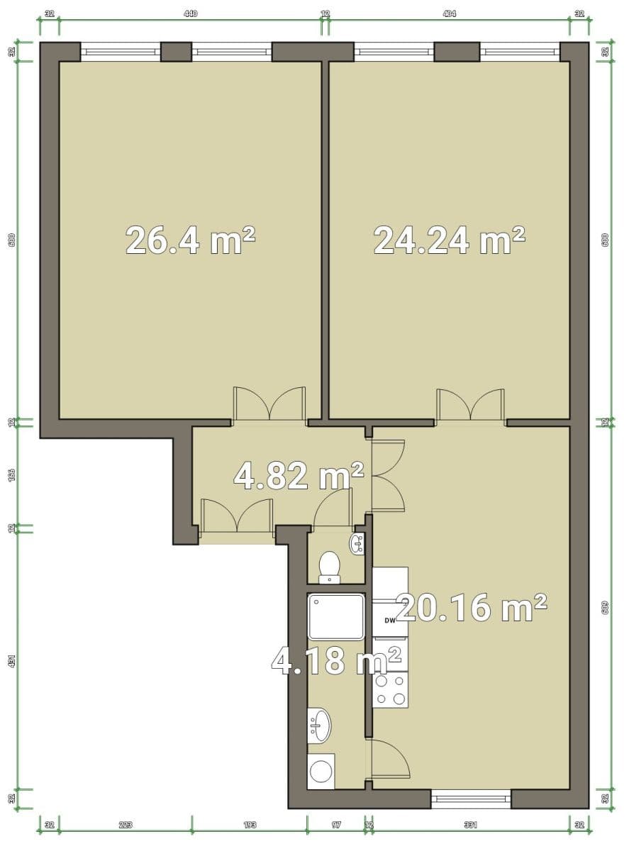 2 bedroom with open-plan kitchen flat to rent, 85 m², Rybalkova, Prague, Prague 2 bedroom with open-plan kitchen flat to rent, 85 m², Rybalkova, Prague, Prague