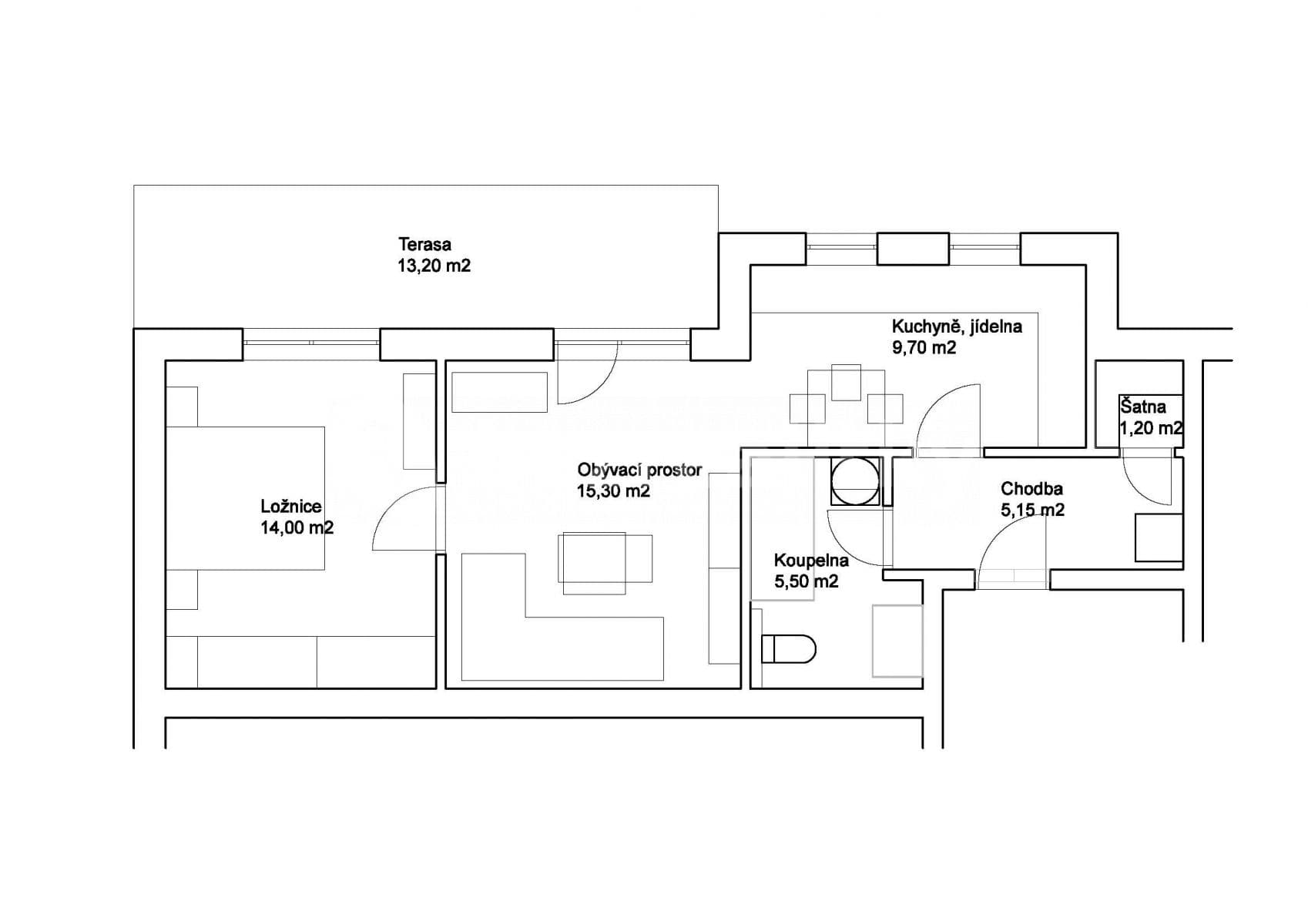 1 bedroom with open-plan kitchen flat to rent, 54 m², Lipůvka, Jihomoravský Region 1 bedroom with open-plan kitchen flat to rent, 54 m², Lipůvka, Jihomoravský Region