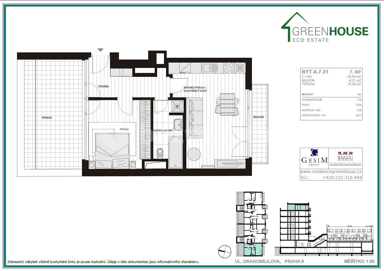 1 bedroom with open-plan kitchen flat to rent, 70 m², Drahobejlova, Prague, Prague 1 bedroom with open-plan kitchen flat to rent, 70 m², Drahobejlova, Prague, Prague